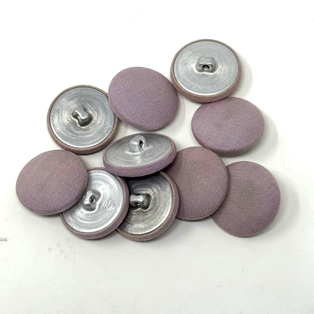 Vintage Fabric Covered Buttons Purple Metal Shank Round 0.75" 10pc Sewing DIY